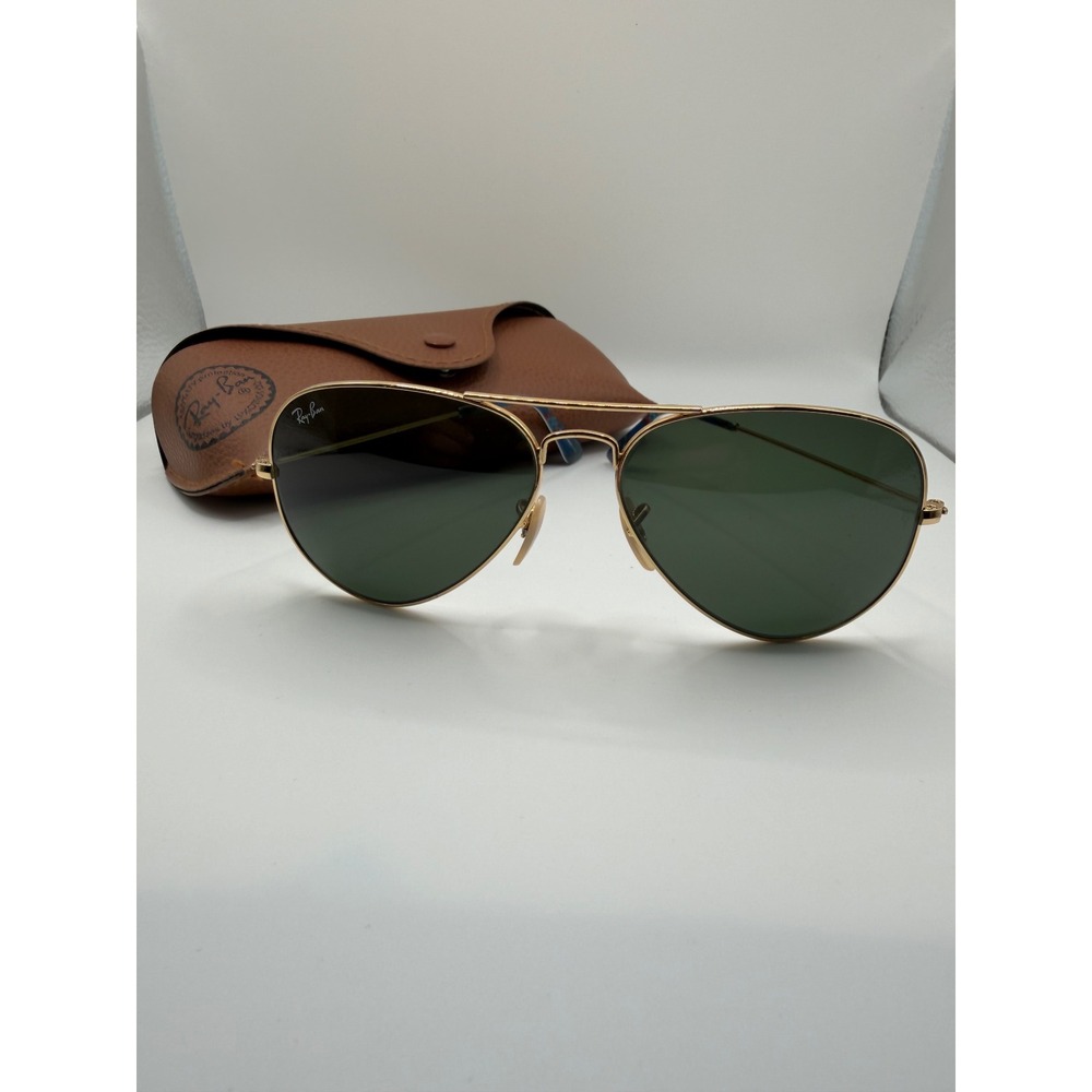 Ray-Ban Aviator Gold Green Classic G-15 Sunglasses RB3025 with Case